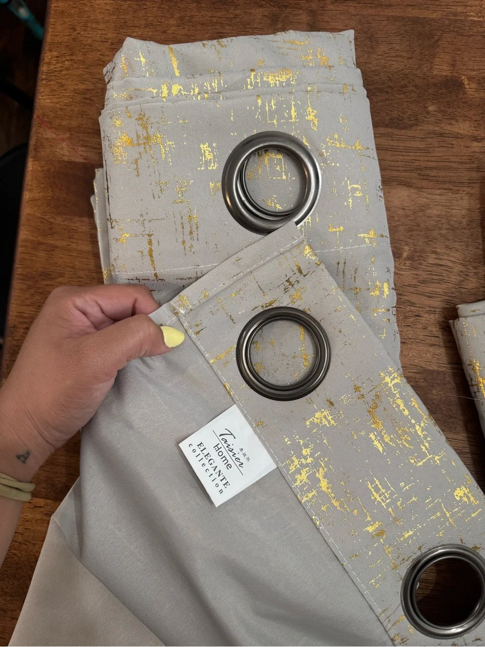 Set of 4 Panels - Beige and Gold Textured Linen Curtains